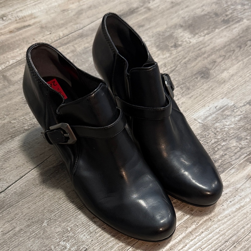 Franco Sarto Black Leather Ankle Booties with Buckle
